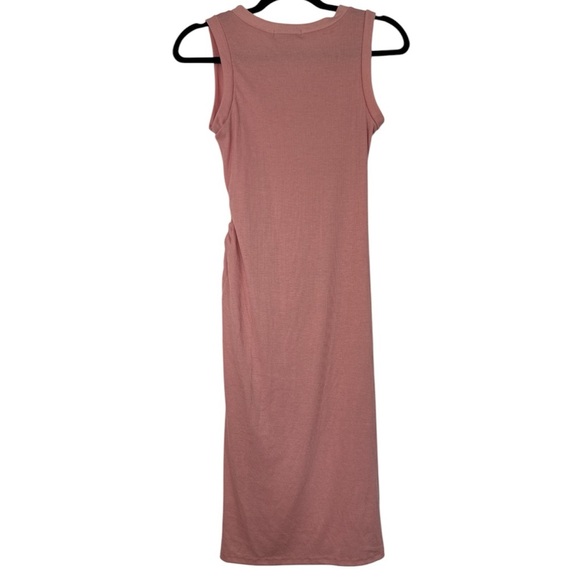 21 Saints Maxi Ribbed Ruched Tie Side Slit Dress Rose Pink Small Women’s - Picture 2 of 11
